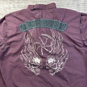 Harley Davidson Shirt Mens Large Red Mechanic Motorcycles Biker Skull Performanc